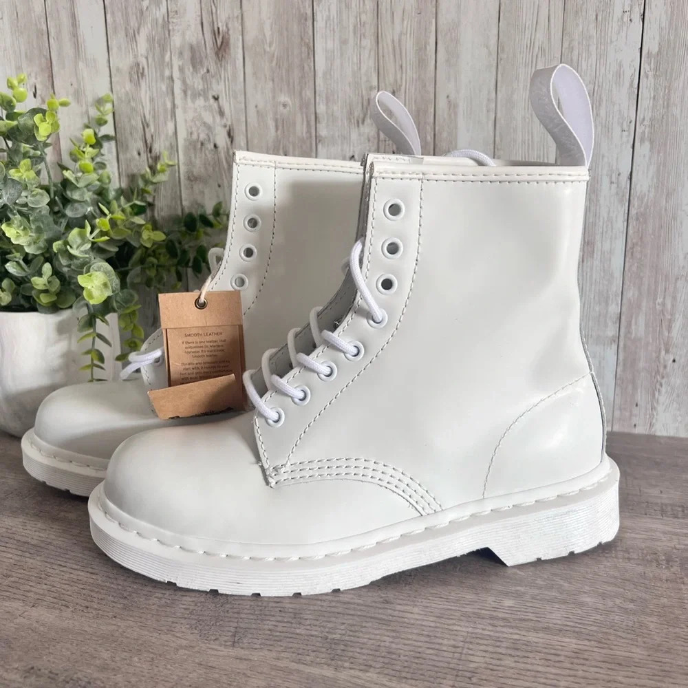 Dr. Martens White Lace Up Combat Boots Size 8
